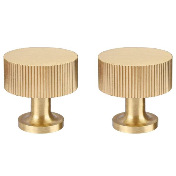 RZDEAL 2pcs Solid Brass Cabinet Knobs Pulls - Gold Modern Handles (1"x1"/25mmx25mm), Brushed Brass Finish