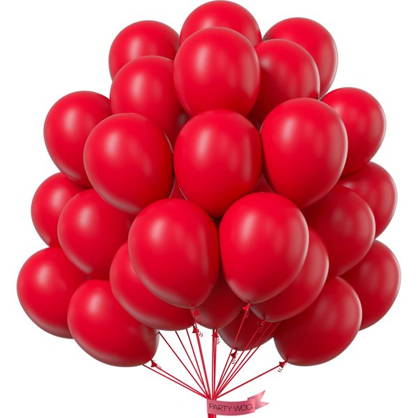 PartyWoo Red Balloons, 51 pcs 12 Inch Matte Red Balloons, Red Latex Balloons for Balloon Garland or Balloon Arch as Birthday Party Decorations, Wedding Decorations, Baby Shower Decorations, Red-Y57