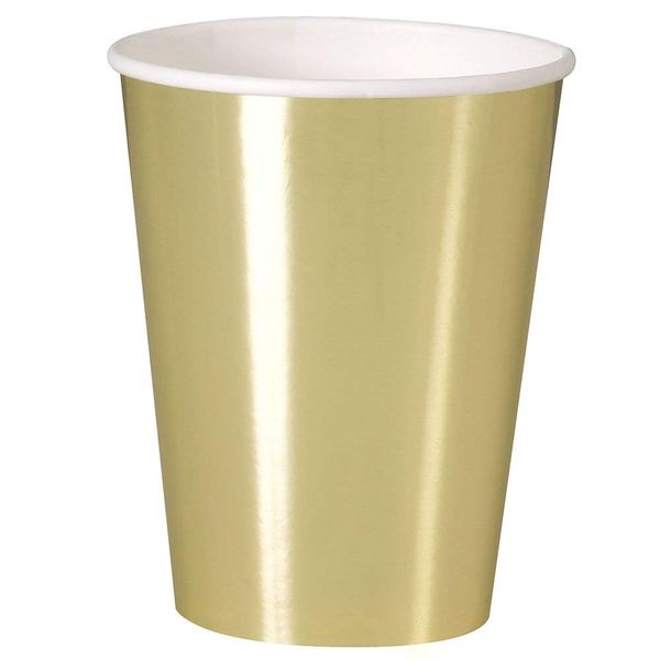 Gold Foil Disposable Paper Cups (12oz) Pack of 8 - Premium Foil Board Design for Parties & Events