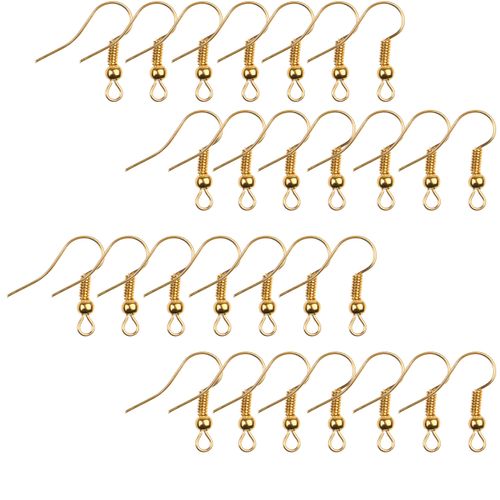 Eco-Fused 18mm Earring Hooks - 200 pcs - Coil and Ball Style Nickel-Free Ear Wires - Gold - Hypo-Allergenic Plated Steel - Great for Jewelry Making, DIY Earrings