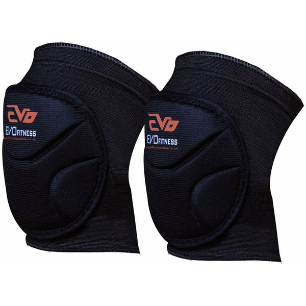 EVO Fitness Knee Pads Brace Support Elasticated Work Knee Protector Guards Cycling Skating MMA Volleyball Martial Arts Kick Boxing Muay Thai Wrestling Protection S/M