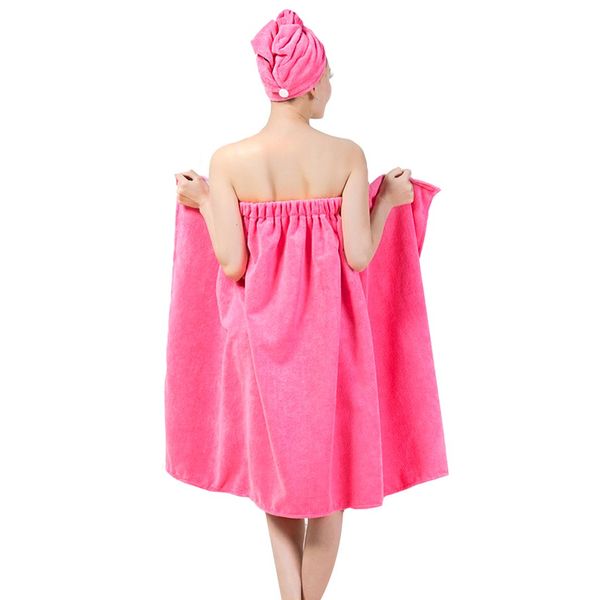 Queena Women Microfiber Bath Towel Wrap & Hair Turban Adjustable Spa Shower Cover Up,Pink