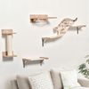 Cat Tree 4pc Pet Mounted Shelf Set, Feed Bowl, Climbing Hammock, Shelves, Beige