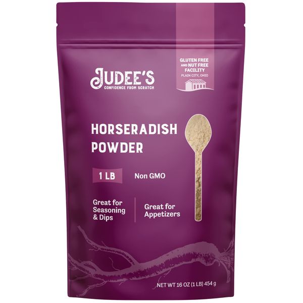 Judee’s Horseradish Powder 1 lb - Just One Ingredient - Powdered Horseradish Root - Great for Dips, Sauces, Appetizers and More - Non-GMO, Gluten-Free, and Nut-Free