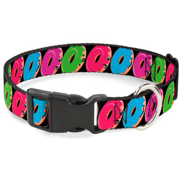 Buckle-Down PC-W30748-NS Glaze Donut Expressions Black Plastic Clip Collar, Narrow Small/6-9"