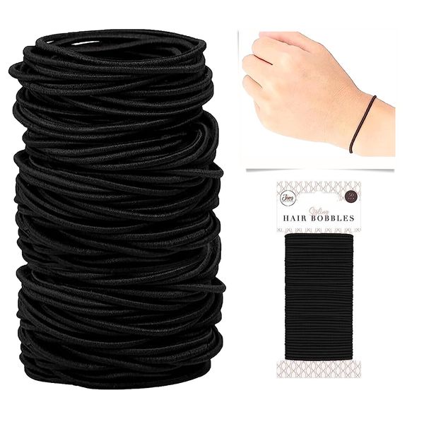 50x Black Hair Bobbles Elastic Hair Bands, Stretchable Hair Bobbles, Hair Ties for Women and Girls Diameter-4cm