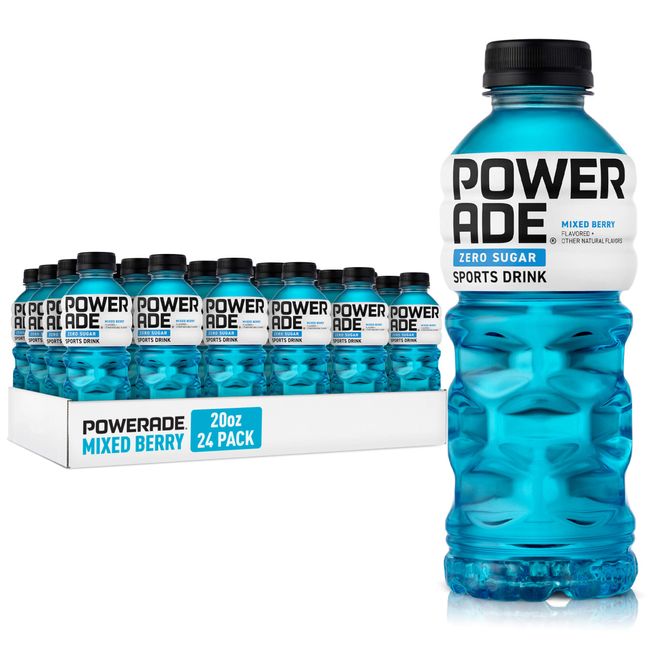 POWERADE ZERO, Zero Calorie Electrolyte Enhanced Sports Drinks, Mixed Berry, 20 fl oz, 24 Pack