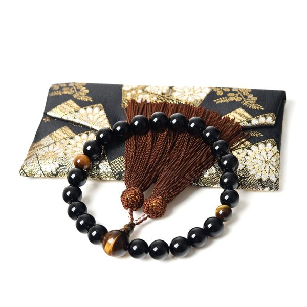 Men's Prayer Beads Onyx/Tiger Eye Stone 0.5 inch (12 mm) 22 Beads with Product Pouch