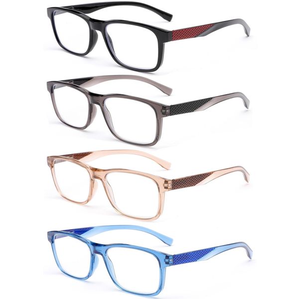 SOVCOD 4 Pack Reading Glasses for Womens Blue Light Blocking Computer Readers Spring Hinges Eyeglasses Anti Eyestrain/Glare (4C, 3, x)