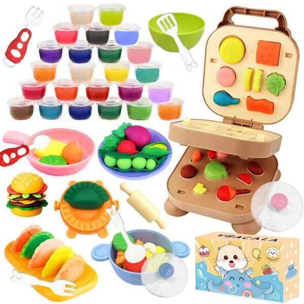 VBACALA Clay Wheat Clay 24 Colors Clay Toy Bear Hamburger Maker 3 Layers Mold Roller Clay Tools Clay Play Kitchen Toy Pretend Play Christmas Gift 40PCS