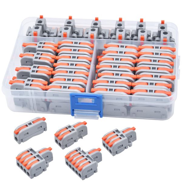 XALXMAW 62Pcs Compact Splicing Connectors Kit, Quick Connect Wire Connectors 12AWG-24AWG, Flame Retardant PC, Pure Copper, Butt Terminal, Nylon