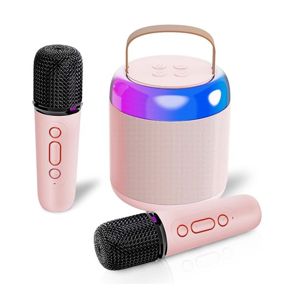 Karaoke Machine for Kids Adults, Portable Bluetooth Speaker with 2 Wireless Microphones,Portable Bluetooth Speaker Girls and Boys Toys Birthday Gifts for Kids,3-12 Years Old (Pink)