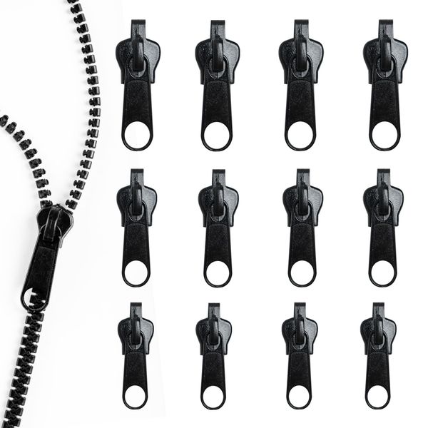 12PCS Zipper Pull Replacement Black Instant Zipper Replacement Slider Set DIY Zip Slider Pull Tabs Repair Kit Removable Fastener Repair Tabs Zip Pullers for Purse, Clothes, Jeans, Suitcase, Luggage