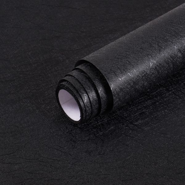 Mecpar Silk Black Wallpaper 15.7'' x 394'' Embossed Black Contact Paper Solid Black Peel and Stick Wallpaper Self Adhesive Vinyl Textured Wallpaper for Wall Kitchen Cabinet Countertop Furniture