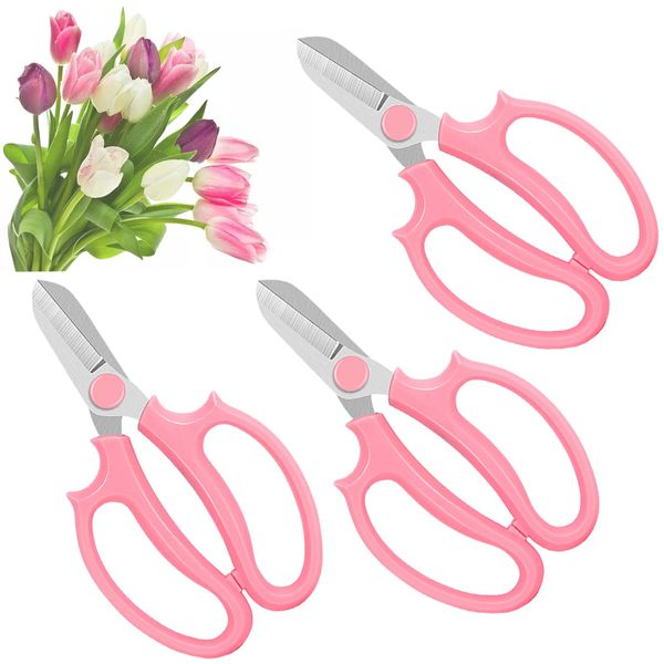 3 Pcs Garden Scissors Floral Shears,Professional Floral Scissors with Comfortable Grip Handle,Premium Garden Pruning Shears for Plants Trimming and Fruit Picking Trimming,Pink