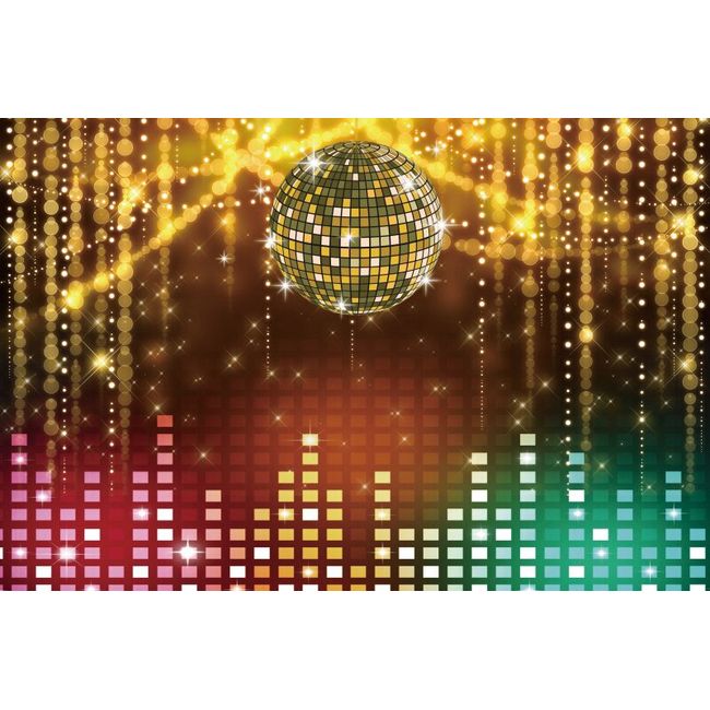 Disco Banner Polyester Fabric Backdrop For Party Decoration Gold Disco Ball  And