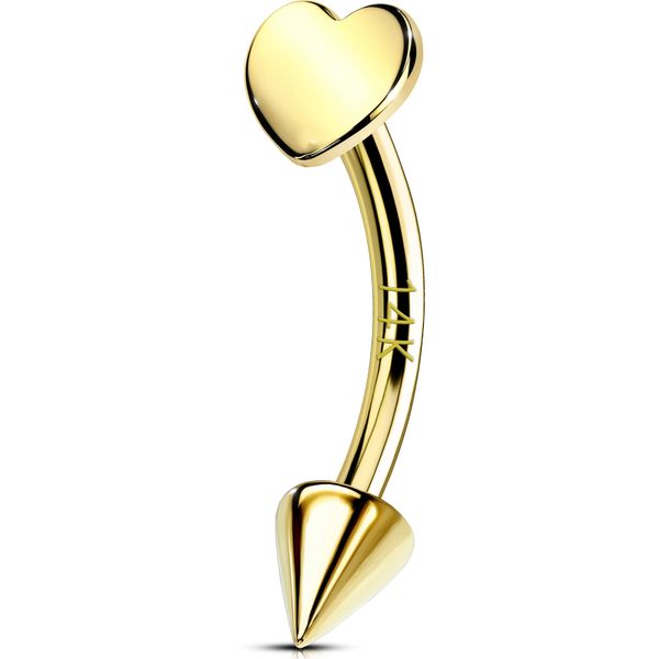 OUFER 14K Solid Gold Rook Piercing Heart Rook Barbell 16G Rook Earring 8 mm Rook Bar Arrows Body Piercing Jewellery Curved Barbell Cartilage Earring for Women