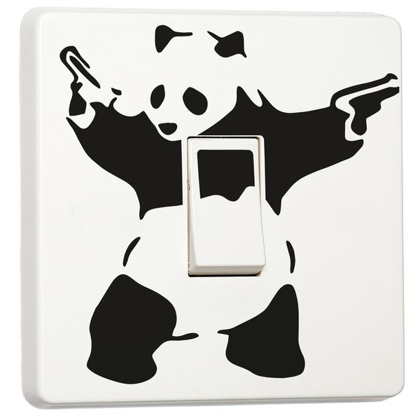 Pack of 2 Banksy Graffiti Art Panda with Guns Single Light Switch Cover Vinyl Sticker, Home Decor Art