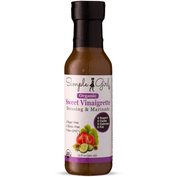 Simple Girl Organic Sweet Vinaigrette Sugar-Free Salad Dressing - 12 oz - Certified Organic - Kosher - Gluten Free - Vegan - Carb Free - Fat Free - Low Calorie Diet Friendly