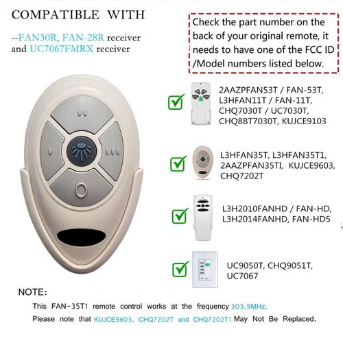Ceiling Fan Remote Control Replace Harbor Breeze KUJCE9603 L3HFAN35T1 FAN WHITE