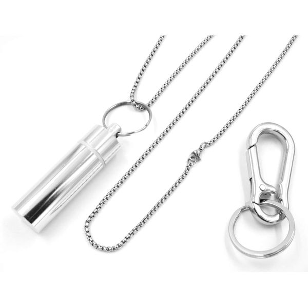 XP Design Portable Pill Case Necklace Pendant Keychain Aluminum Stainless Steel Waterproof Memorial (Silver 1 Tier 1 Tier)