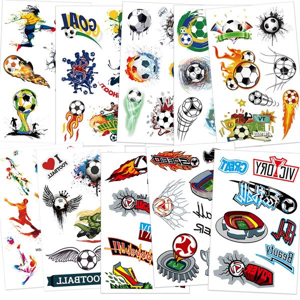 Qpout Football Temporary Tattoos Soccer Ball Tattoos for Kids Boys World Cup Soccer Fake Tattoos Children Birthday Party Bag & Stocking Fillers Kids Games Gift Party Favour Supplies, 10 Sheets