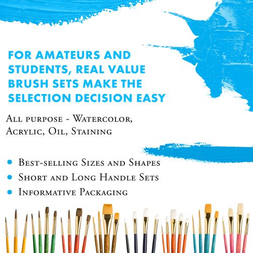 Princeton Real Value, Series 9100, Paint Brush Sets for Acrylic, Oil & Watercolor Painting, Syn-White Taklon (Rnd 2, 6, Fan 2, Flb 4, Angular 4, Flat 10)