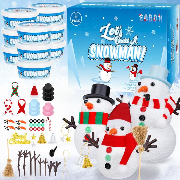 9 Pack Snowman Kit, Christmas Crafts DIY Snowman Kit, Build a Snowman Winter Christmas Activities Set Indoor, Snowman Creative Air Dry Modeling Clay Crafts Kit for Family School Party Favor Supplies