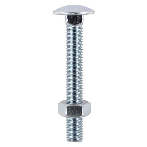 TIMCO BZP Carriage Bolt and Hex Nut - M6 x 40 - Zinc - Pack of 8