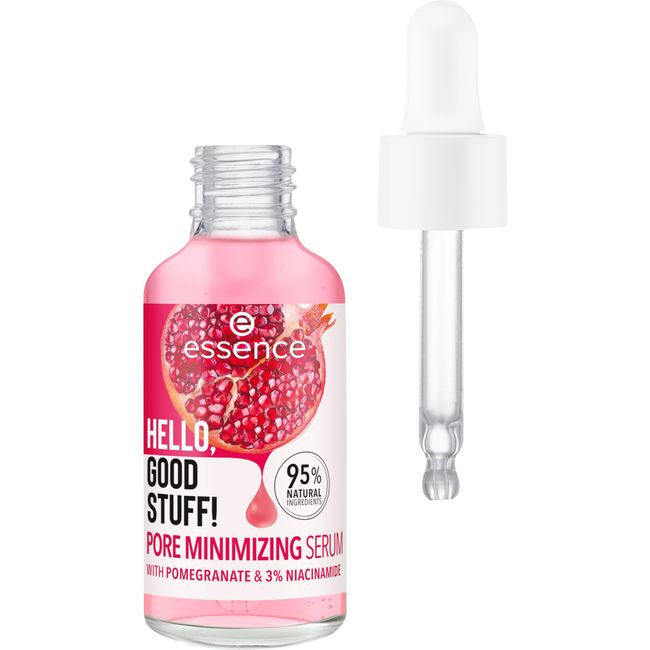 essence HELLO, GOOD STUFF! PORE MINIMIZING Serum, Intensivpflege, Konzentrat, pink, glättend, feuchtigkeitsspendend, porenverfeinernd, natürlich, vegan, ohne Alkohol (30ml)