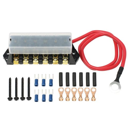 American Autowire 500383 Six-Fuse Auxiliary Fuse Block Bus Assembly 80 amp
