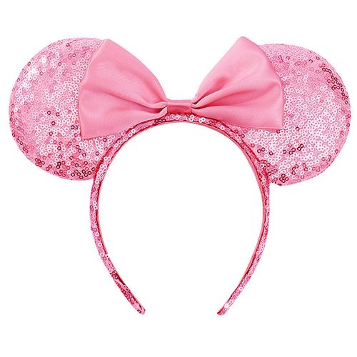 Hpfulseazn Women Girls Decoration Mouse Ears Headbands Sequin Glitter Bow Hairband for Cosplay Costume Birthday Party(Pink)