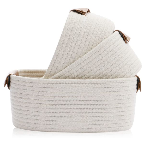 YOSTORYA Storage Basket (Set of 3) Cotton Rope Woven Storage Basket Small Toy Storage Basket L Size White