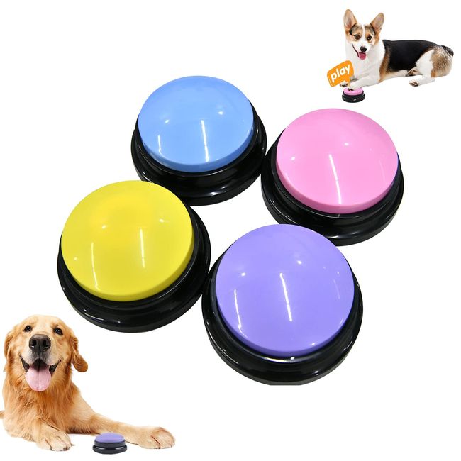 Kevsuvqin Buzzer mit Aufnahmefunktion, Buzzer mit Sound, Buzzer Hund für das Sprachtraining des Hundes, Dog Spiel, Answer Hunde Buttons zum Sprechen, Intelligenzspielzeug für Hunde (4er Pack)