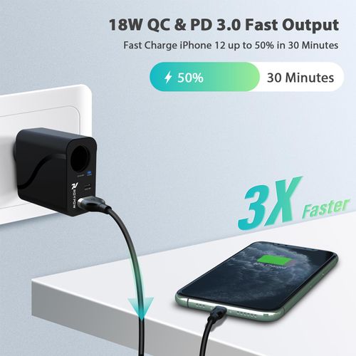 RoyPow AC to DC Converter, 110V/120V to12V Converter, 36W USB C Charger with Car Cigarette Lighter Socket, 3-Ports Wall Charger 18W PD3.0 Travel Plug 110V/120V to 12V/3A Power Adapter for iPhone, iPad