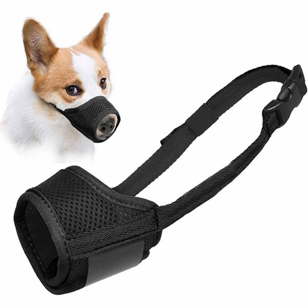 RSYHVG Dog Muzzle, Breathable Mesh and Durable Nylon, Adjustable Loop, Soft Pad, Black, Medium to Large Dogs
