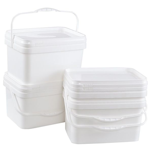 Cand 3 Gallon Plastic Bucket Heavy Duty White Paint Pail Storage Buckets 4-Packs