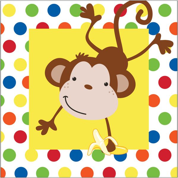 Creative Converting Celebrations 16 Count Fun Monkey Lunch Napkins, Multicolor