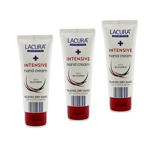 Aldi Lacura - Intensive Hand Cream | With Glycerin | Relieves Dry Hands | 75mL [x3] [Packaging may Vary]