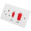 Standard White 45A Switch - Premium Curved Edge Switched Socket - 13A Single Power Socket, Anti-Microbial Plastic Wall Sockets