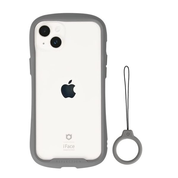 iFace Reflection iPhone 15 Plus Case, Tempered Glass, Clear Case, Strap Set (Gray) [iPhone 15 Plus, Transparent, Shockproof, Clear, Korean Silicone, Ring Strap]