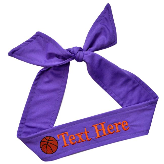 Basketball Tie Back Moisture Wicking Headband Personalized with The Embroidered Name of Your Choice (Purple Headband)