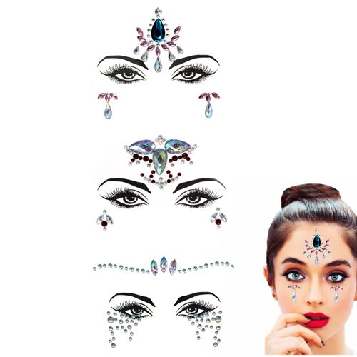 JJiaoLinin Face Gems Glitter,3 Pcs Women Crystal Face Glitter Rhinestone Festival Face Stickers Self-Adhesive Face Jewels Crystal Rhinestone Body Temporary Tattoos for Halloween Party Rave Festival