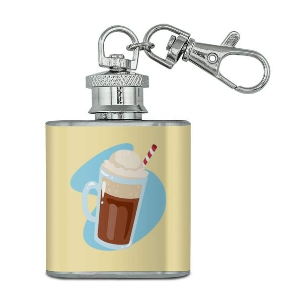 Root Beer Float Stainless Steel 1oz Mini Flask Key Chain