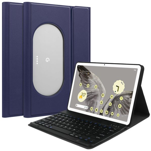 PC Tech Google Pixel Tablet TPU Case Bluetooth Keyboard with US Layout Roman Input Support (English Keyboard/Black, Navy Blue)