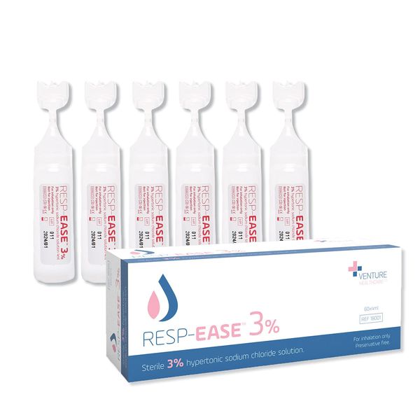 Resp-Ease® 3% Sterile Hypertonic Saline Solution for Inhalation via Nebuliser - Helps Clear Airways and Congestion from Lungs - 60 x 4ml Vials - Strong Nebuliser Saline Solution