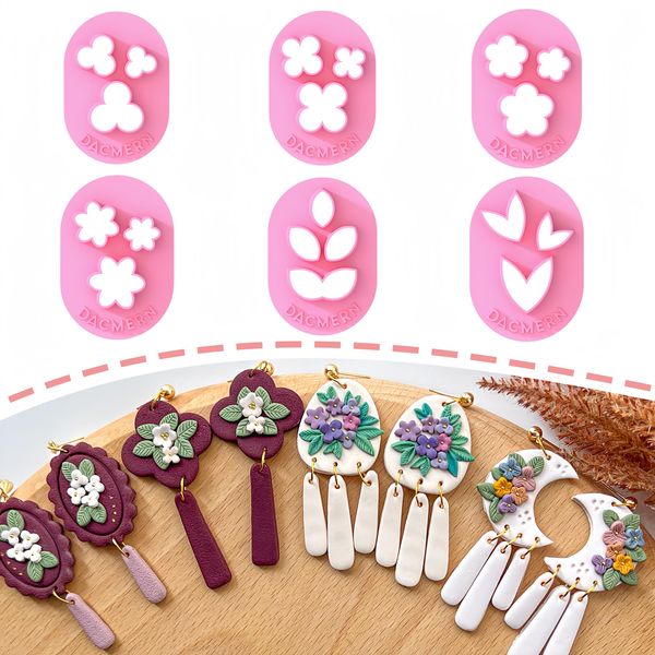 Dacmern Polymer Clay Cutters - 6 Shapes Mini Clay Cutters for Polymer Clay Earrings Making, Floral & Leaf Micro Clay Earring Cutters, Clay Cutters for Polymer Clay Jewelry