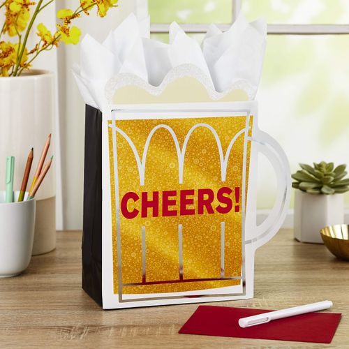 Hallmark 9" Medium Gift Bag with Tissue Paper (Cheers! Beer Mug) for Christmas, Father's Day, Birthdays, Graduations, Promotions, New Jobs or Any Occasion