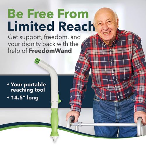 FreedomWand: Multipurpose Toilet Aid – 14.5” Toilet Paper Helper for All People with Range of Motion Limitations – Portable Toilet Aid for Holding Tissue, Razor, and Other Personal Hygiene Products