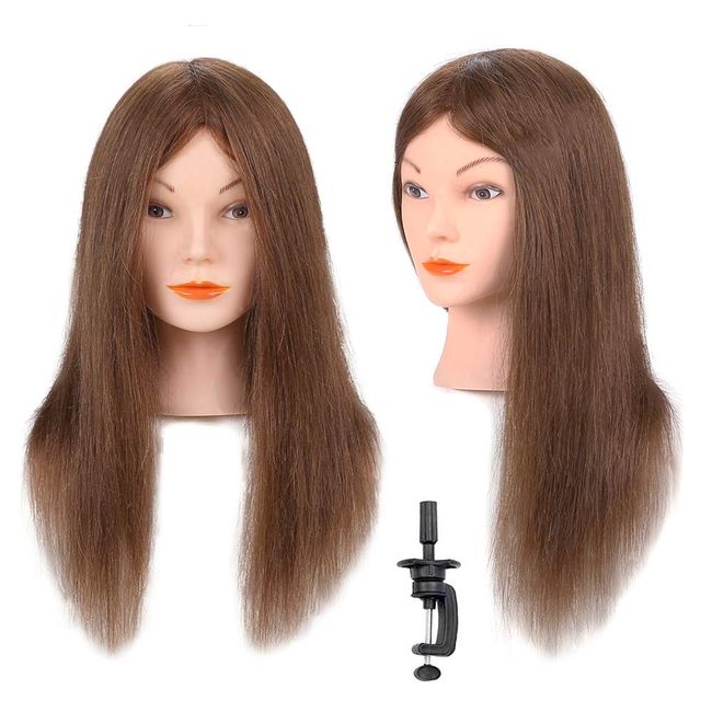 Mannequin Head Human Hair 100%Real Hair Manikin Cosmetology Doll Head With  Clamp